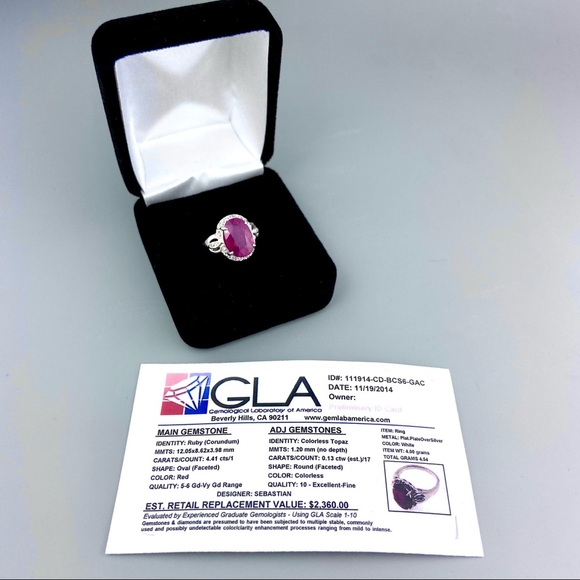 VINTAGE 4.41CT NATURAL Ruby & Topaz Platinum Sterling Silver Ring 6.25 6 1/4 - Picture 6 of 6